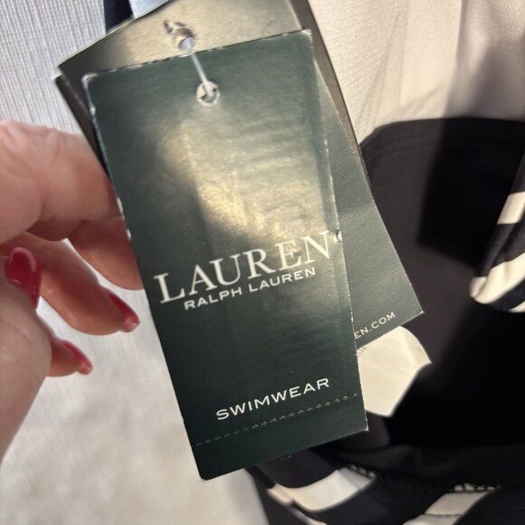 Black & White Halter Striped One-Piece Swimsuit With Wrap Front Design Back Tie - Picture 8 of 8